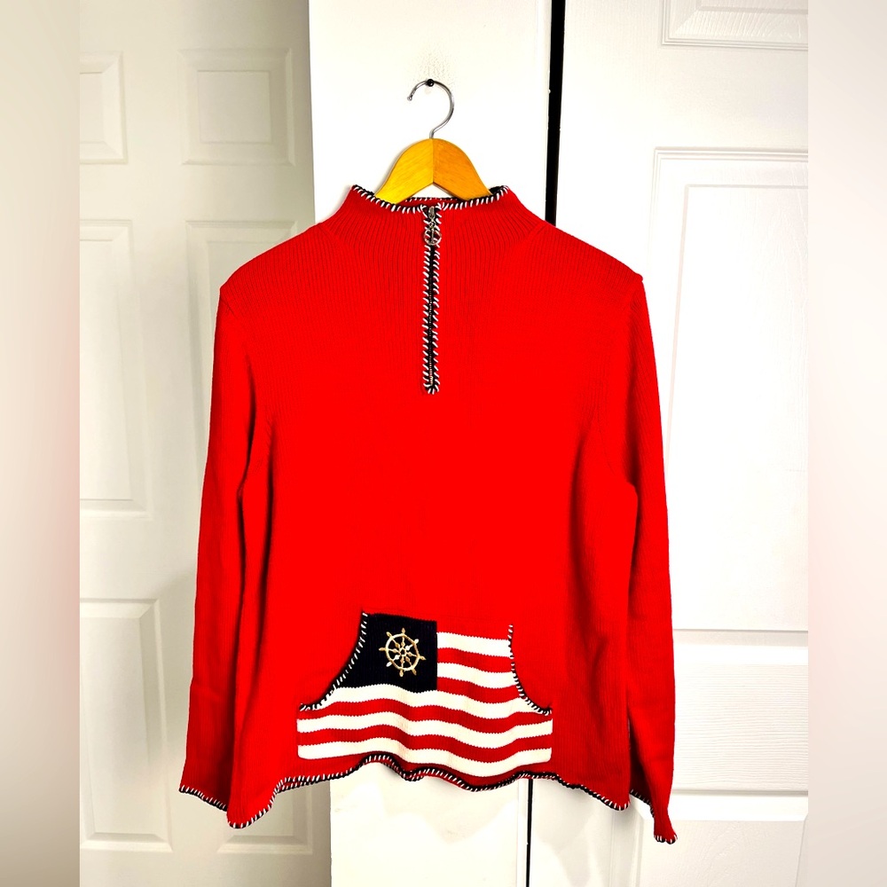 Vintage Villager Sport Red 1/4 Zip Nautical Anchor Sweater Size Large